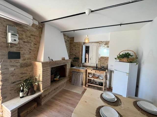 Kitchen built into an old fireplace nook